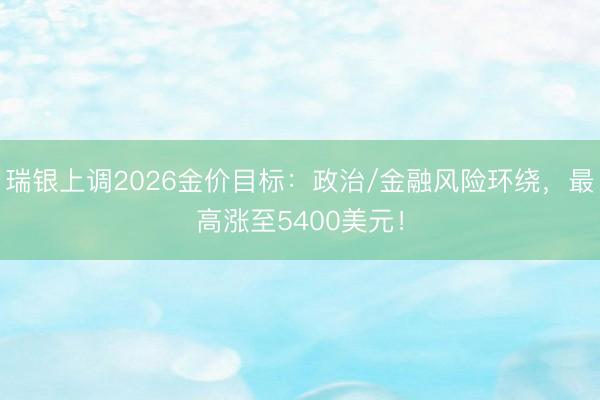 瑞银上调2026金价目标：政治/金融风险环绕，最高涨至5400美元！