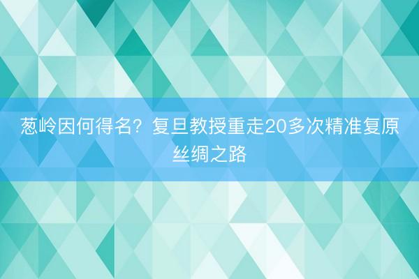 葱岭因何得名？复旦教授重走20多次精准复原丝绸之路