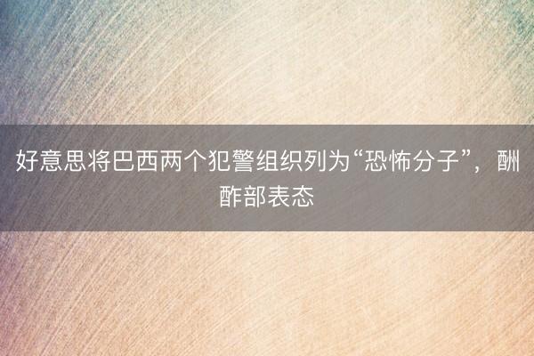 好意思将巴西两个犯警组织列为“恐怖分子”，酬酢部表态