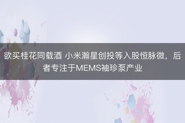 欲买桂花同载酒 小米瀚星创投等入股恒脉微，后者专注于MEMS袖珍泵产业