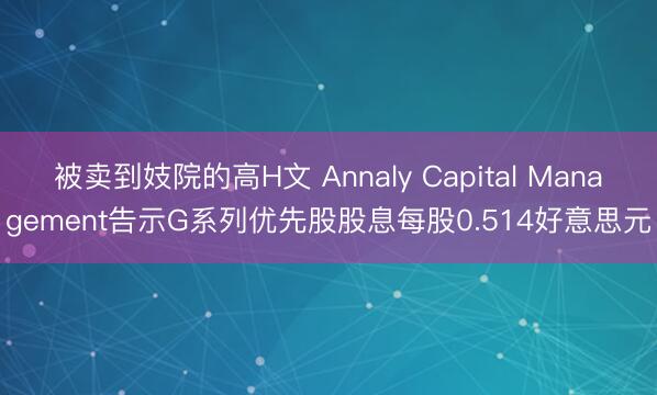 被卖到妓院的高H文 Annaly Capital Management告示G系列优先股股息每股0.514好意思元