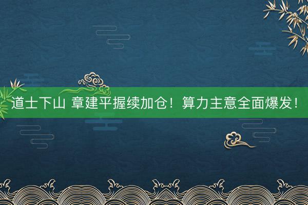 道士下山 章建平握续加仓！算力主意全面爆发！