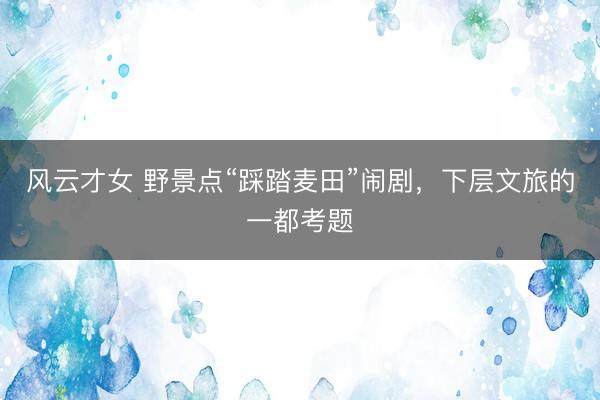风云才女 野景点“踩踏麦田”闹剧，下层文旅的一都考题