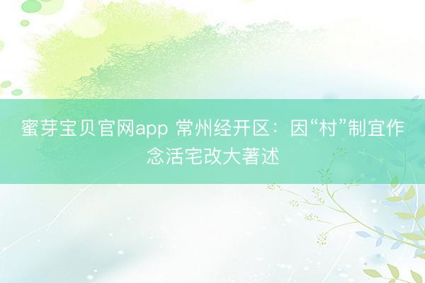 蜜芽宝贝官网app 常州经开区：因“村”制宜作念活宅改大著述