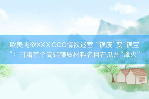 欧美肉欲XXⅩOOO情欲迷宫 “镁废”变“镁宝”：甘肃首个高端镁质材料名目在瓜州“烽火”
