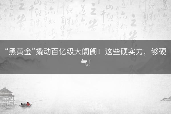 “黑黄金”撬动百亿级大阛阓！这些硬实力，够硬气！