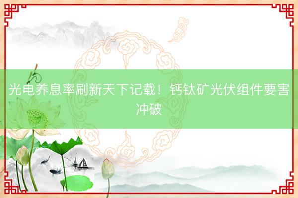 光电养息率刷新天下记载！钙钛矿光伏组件要害冲破