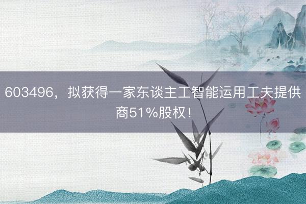603496，拟获得一家东谈主工智能运用工夫提供商51%股权！
